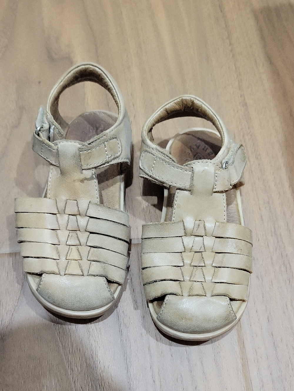 Kids Beige Leather Closed-Toe Sandals